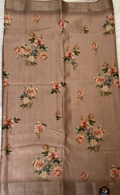 Semi Tussar Saree Pastel Brown Color Complemented with a Zari Border. - Sampradaya Designer Studio