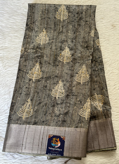 Semi Tussar Saree Gray Color Complemented with a Zari Border. - Sampradaya Designer Studio