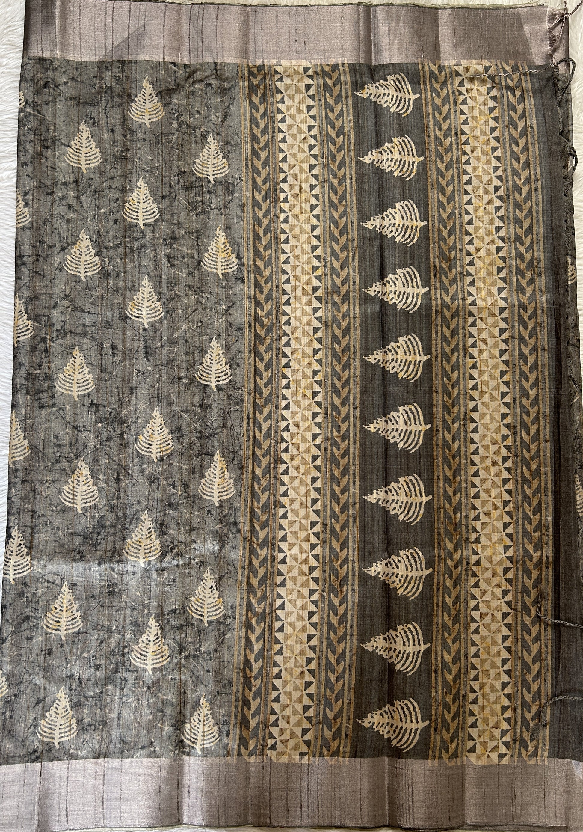 Semi Tussar Saree Gray Color Complemented with a Zari Border. - Sampradaya Designer Studio