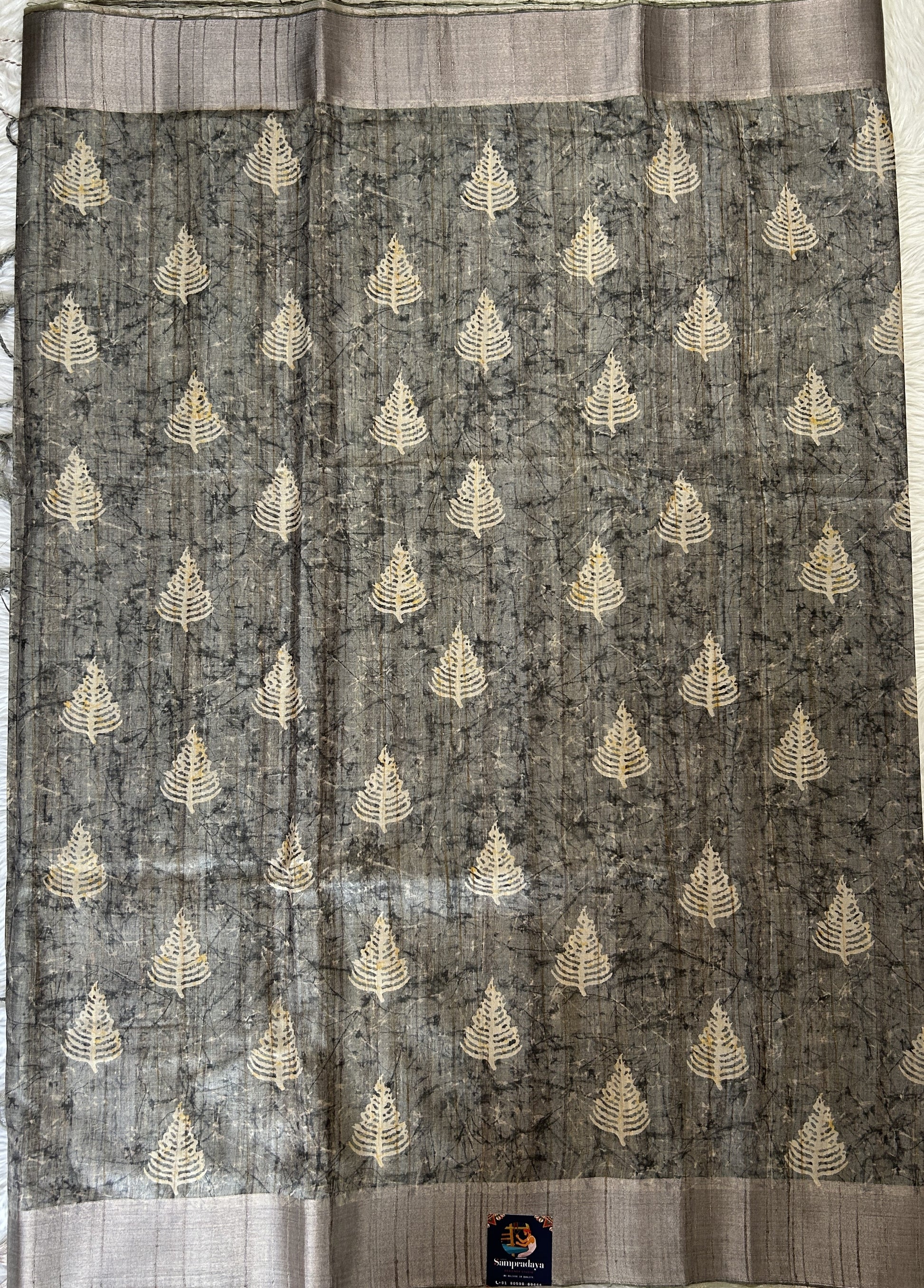 Semi Tussar Saree Gray Color Complemented with a Zari Border. - Sampradaya Designer Studio