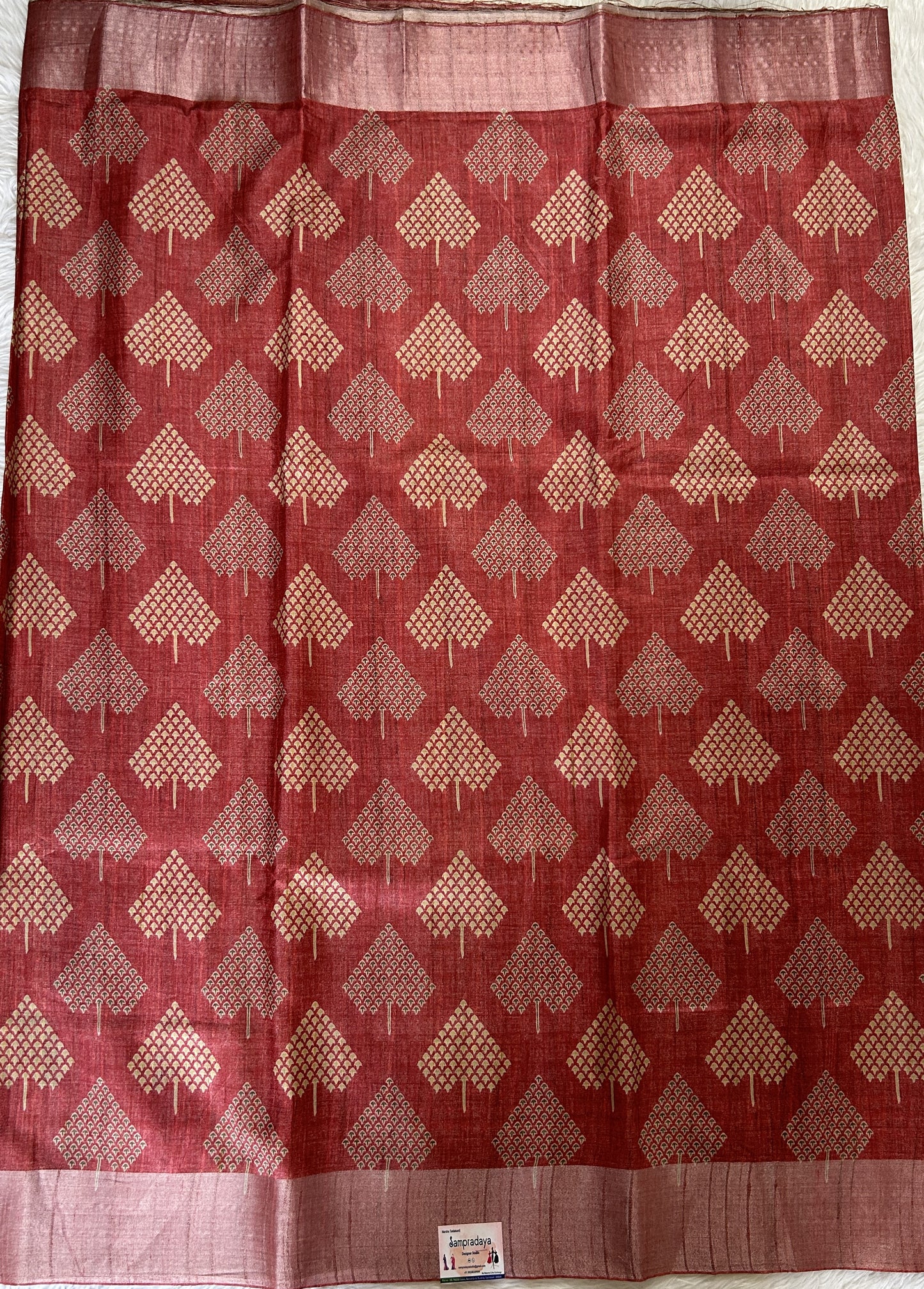 Semi Tussar Saree Maroon Color Complemented with a Zari Border. - Sampradaya Designer Studio