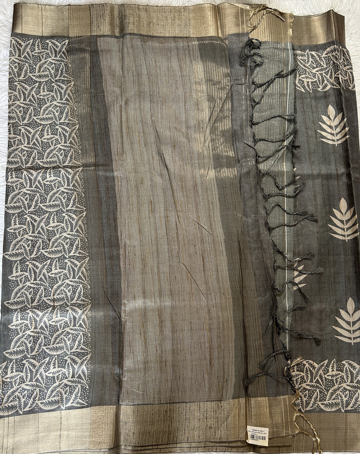 Semi Tussar Saree Gray Color Complemented with a Zari Border. - Sampradaya Designer Studio