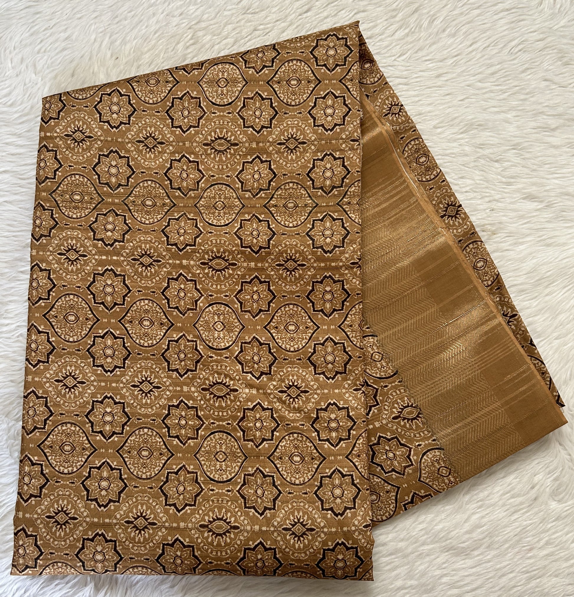 Semi Tussar Saree Coffee Color Complemented with a Zari Border. - Sampradaya Designer Studio