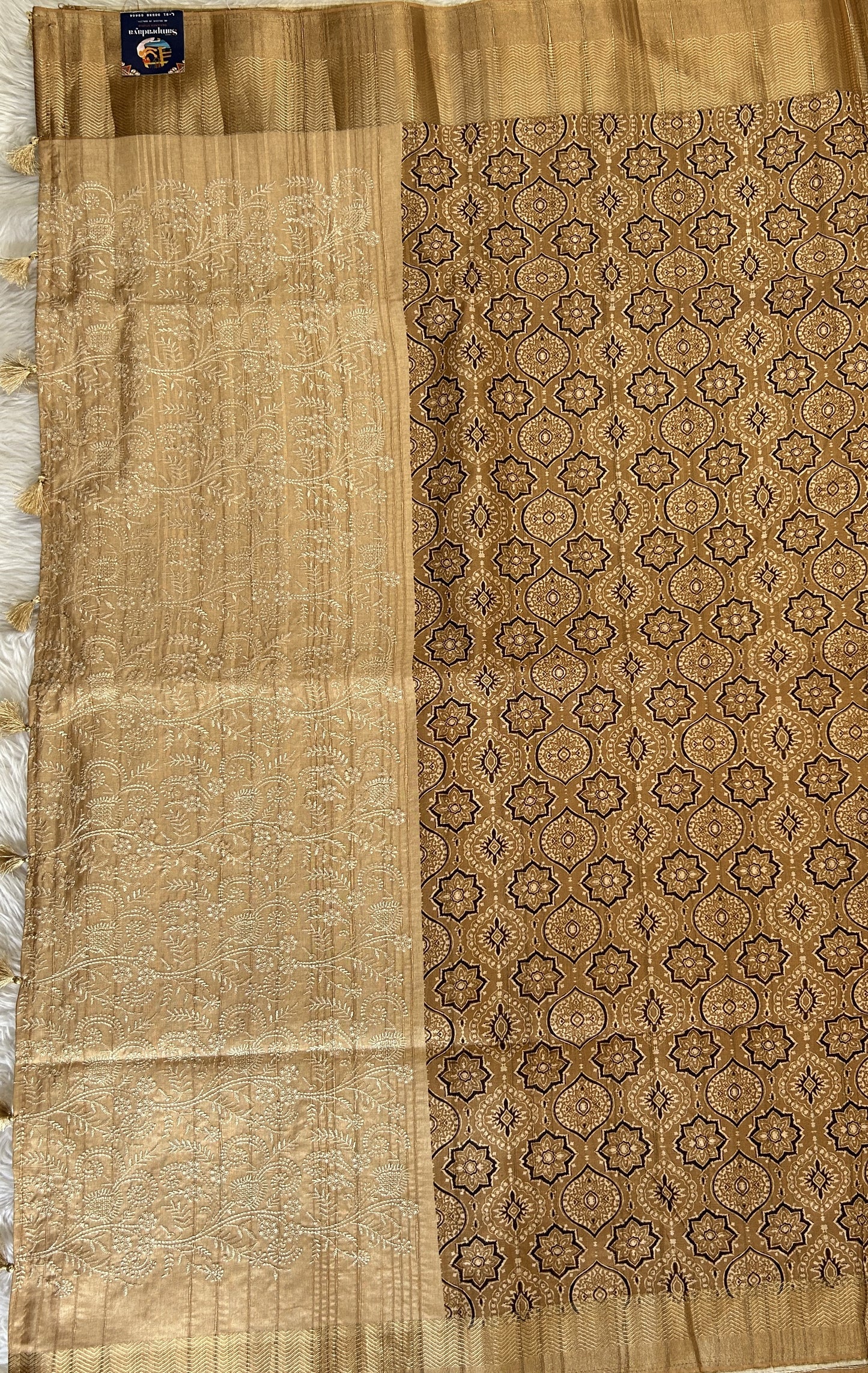 Semi Tussar Saree Coffee Color Complemented with a Zari Border. - Sampradaya Designer Studio