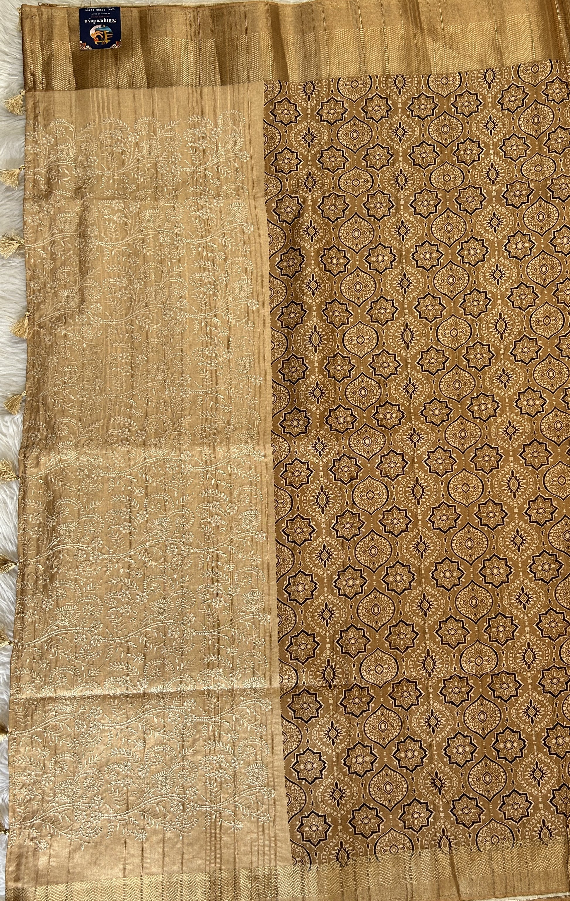 Semi Tussar Saree Coffee Color Complemented with a Zari Border. - Sampradaya Designer Studio