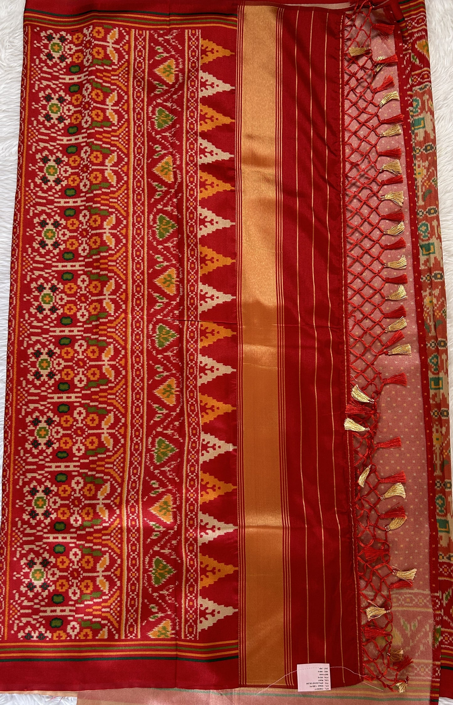 Semi Tussar Saree Red Color Complemented with a Ink Maroon Ikkat Border. - Sampradaya Designer Studio