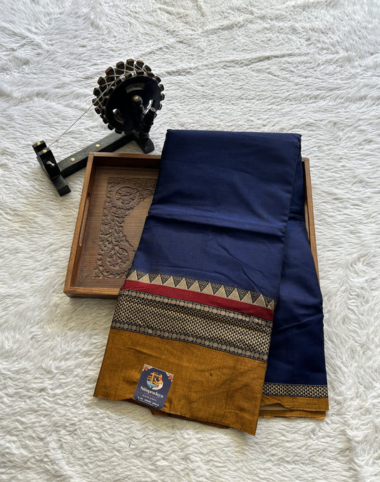 Narayanpet Cotton Saree Ink Blue Colored Complemented with a Double Thread Border.