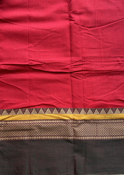 Narayanpet Cotton Saree Dark Red Colored Complemented with a Double Border.