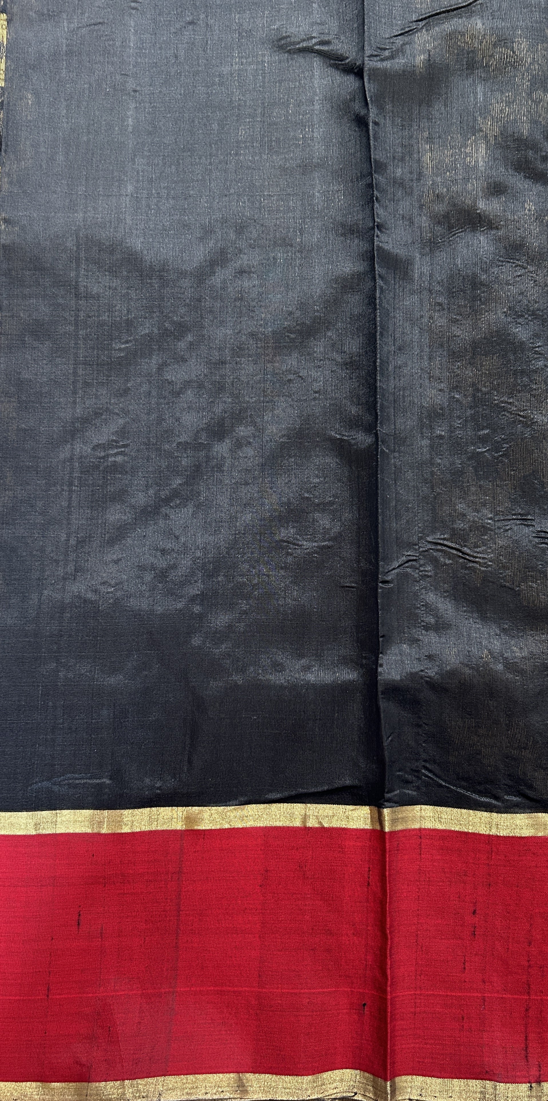 Chanderi Silk Saree Black Colored Complemented with a Maroon Zari Border - Sampradaya Designer Studio