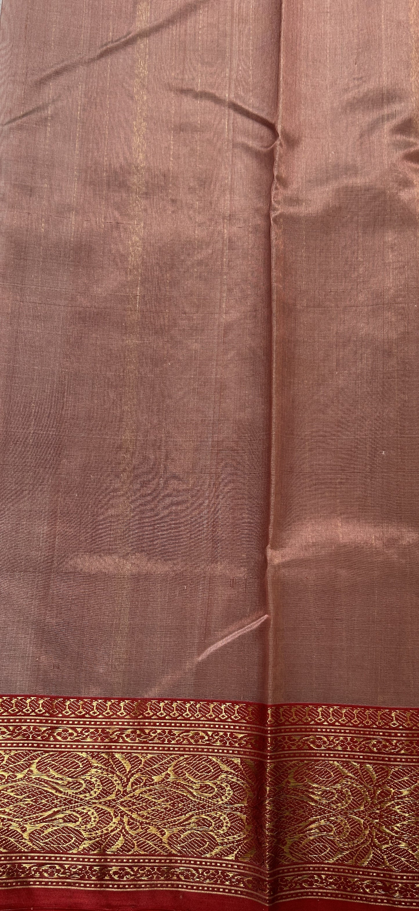 Chanderi Silk Saree Light Mauve Colored Complemented with a Maroon Zari Border - Sampradaya Designer Studio