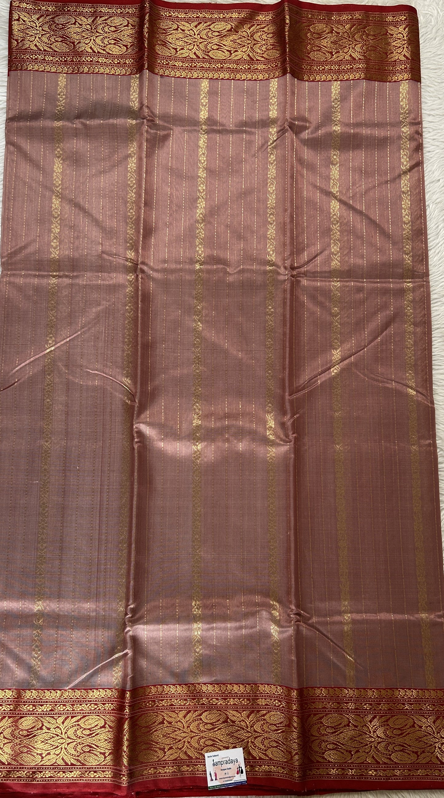 Chanderi Silk Saree Light Mauve Colored Complemented with a Maroon Zari Border - Sampradaya Designer Studio