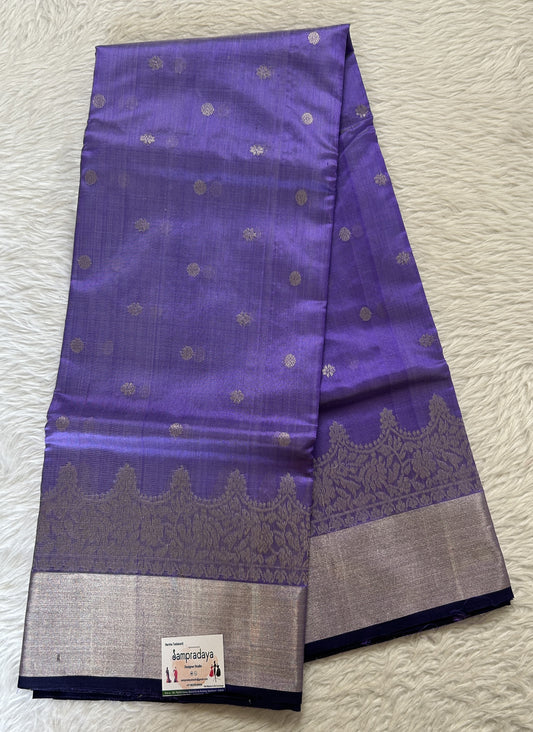 Chanderi Silk Saree Lavender Colored Complemented with a Zari Border - Sampradaya Designer Studio