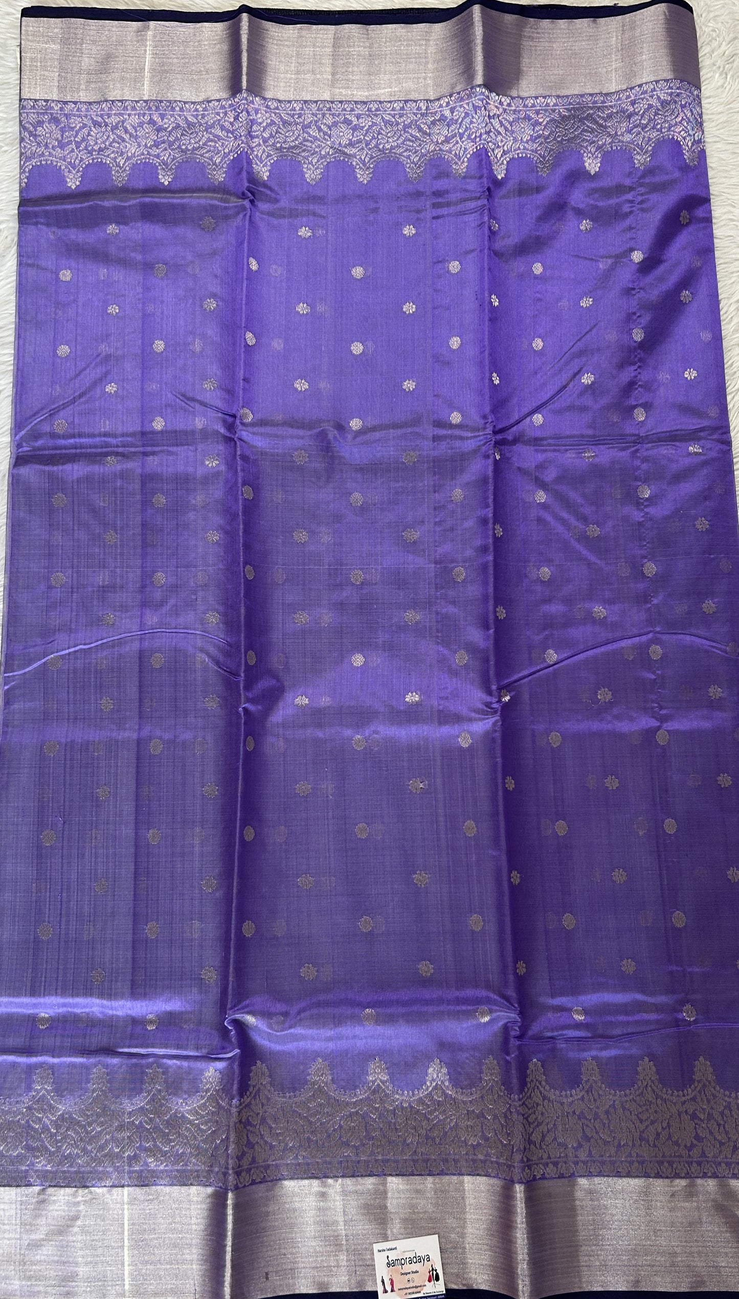 Chanderi Silk Saree Lavender Colored Complemented with a Zari Border - Sampradaya Designer Studio