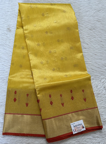 Chanderi Silk Saree Yellow Colored Complemented with a Zari Border - Sampradaya Designer Studio