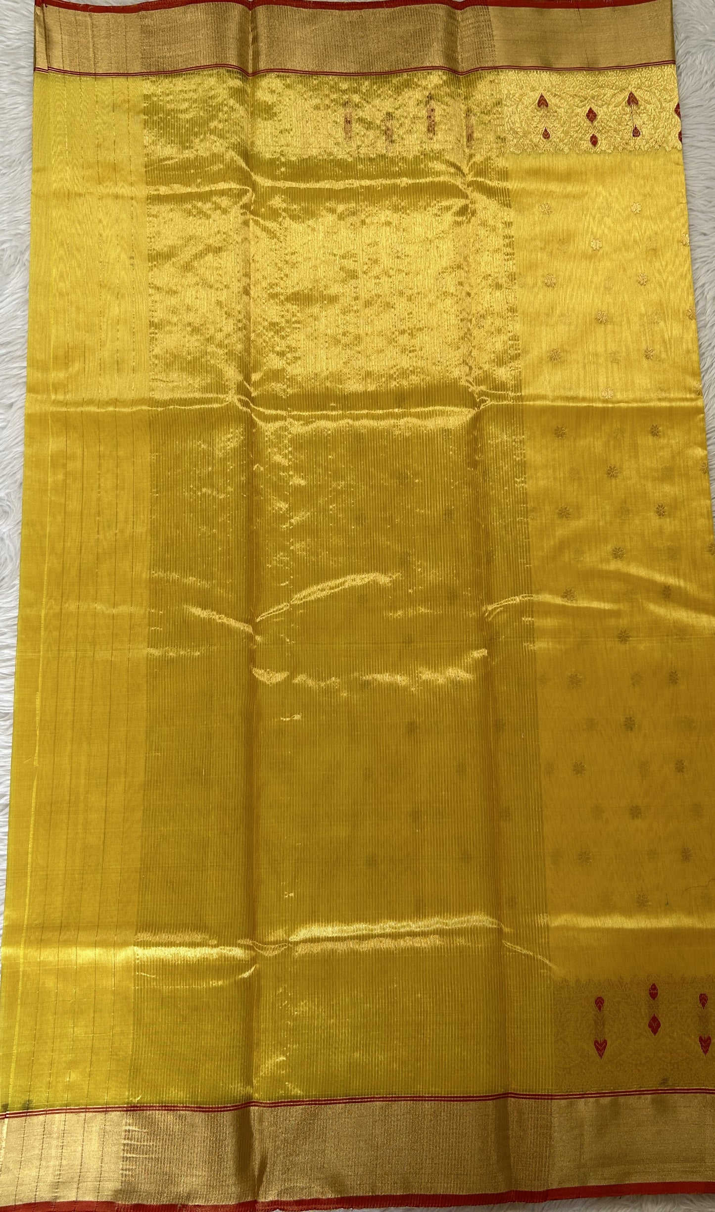 Chanderi Silk Saree Yellow Colored Complemented with a Zari Border - Sampradaya Designer Studio