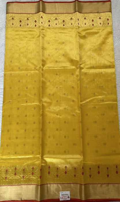 Chanderi Silk Saree Yellow Colored Complemented with a Zari Border - Sampradaya Designer Studio