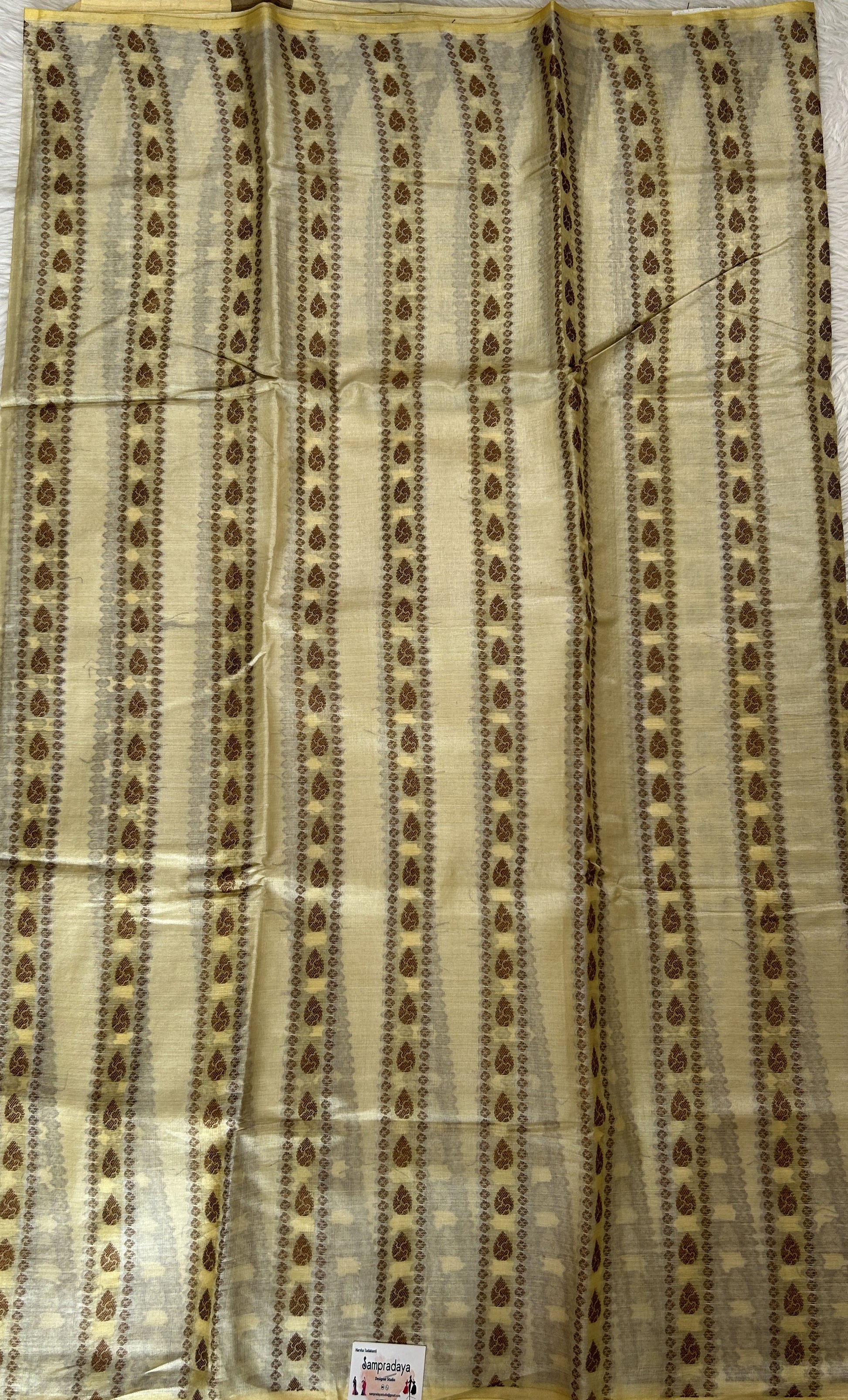 Pure Tussar Silk Saree Cream Colored Complemented with a Borderless. - Sampradaya Designer Studio