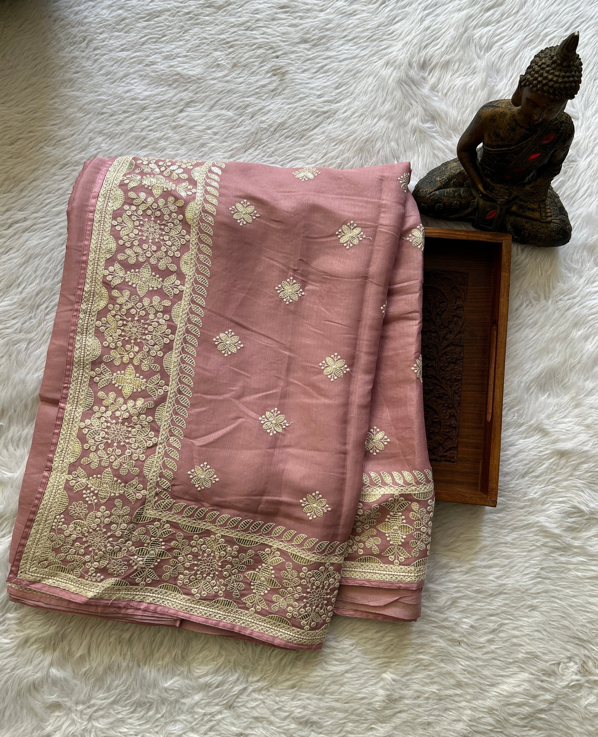 Crepe Silk Saree Party Wear Mauve Pink colored complemented with a Machine Embroidery border. - Sampradaya Designer Studio