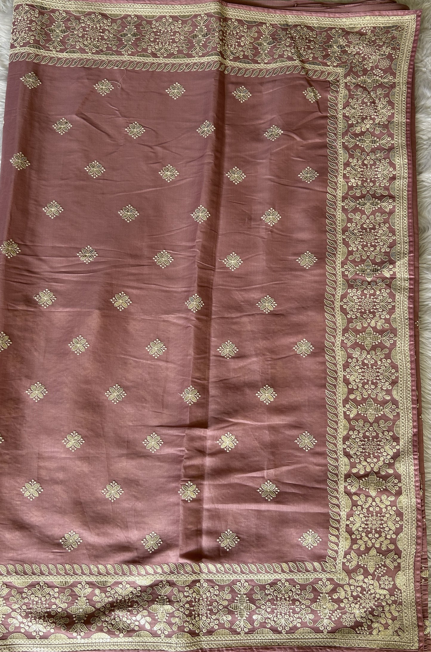 Crepe Silk Saree Party Wear Mauve Pink colored complemented with a Machine Embroidery border. - Sampradaya Designer Studio