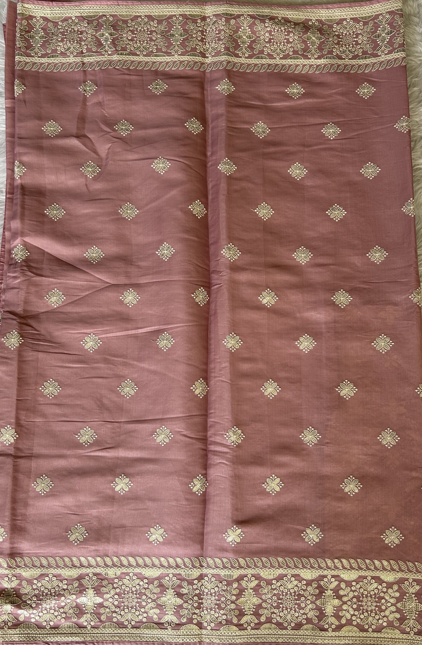 Crepe Silk Saree Party Wear Mauve Pink colored complemented with a Machine Embroidery border. - Sampradaya Designer Studio