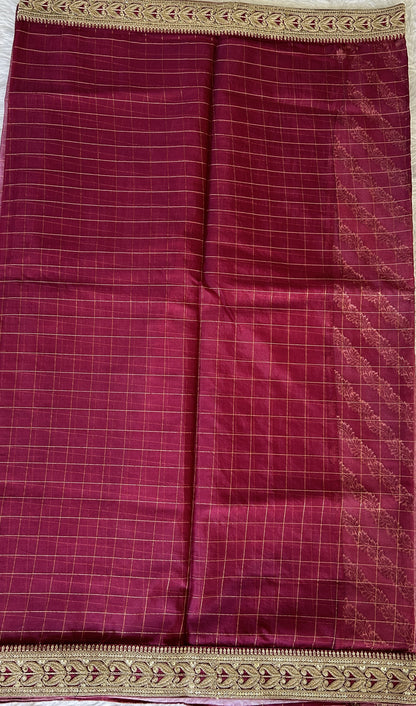 Organza Saree Party Wear Wine colored complemented with a Lace border. - Sampradaya Designer Studio