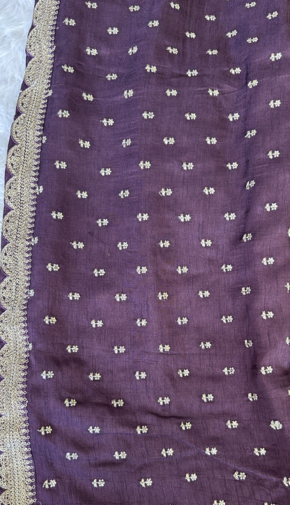 Tissue Georgette Designer Saree Purple colored complemented with a Lace border. - Sampradaya Designer Studio