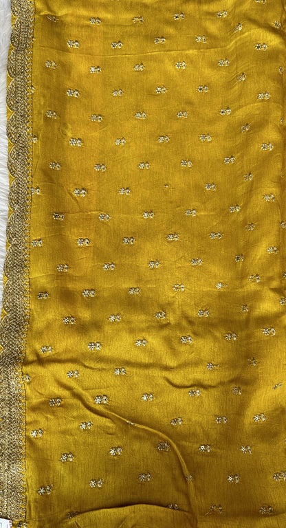 Tissue Georgette Designer Saree Yellow colored complemented with a Lace border. - Sampradaya Designer Studio