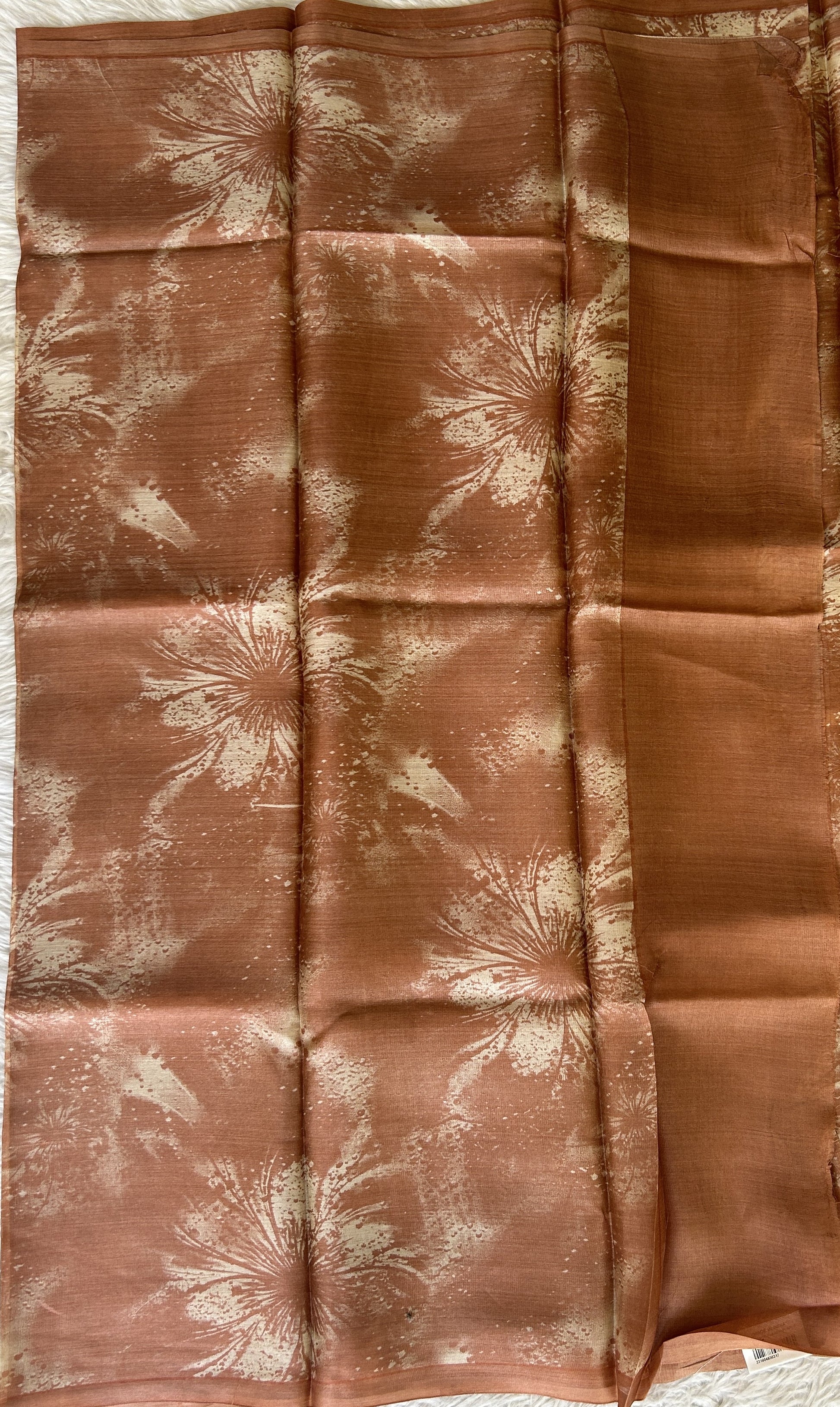 Banarasi Crepe silk Saree Rust colored complemented with a borderless. - Sampradaya Designer Studio