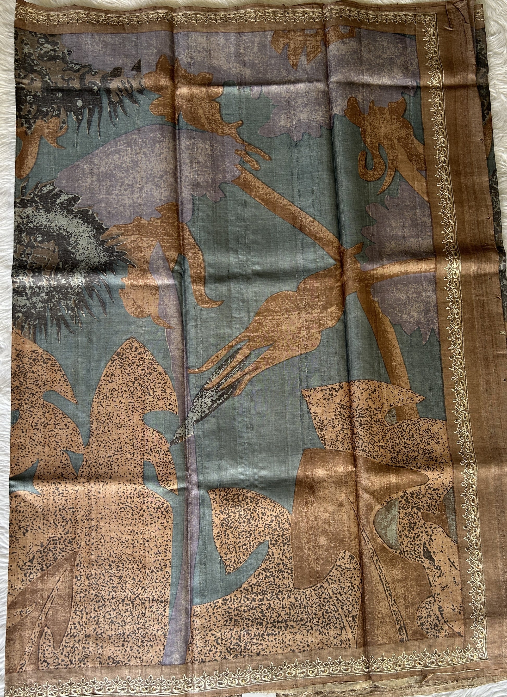 Semi Tussar Saree Sea Blue Color Complemented with a Onion Pink Handwoven Border. - Sampradaya Designer Studio