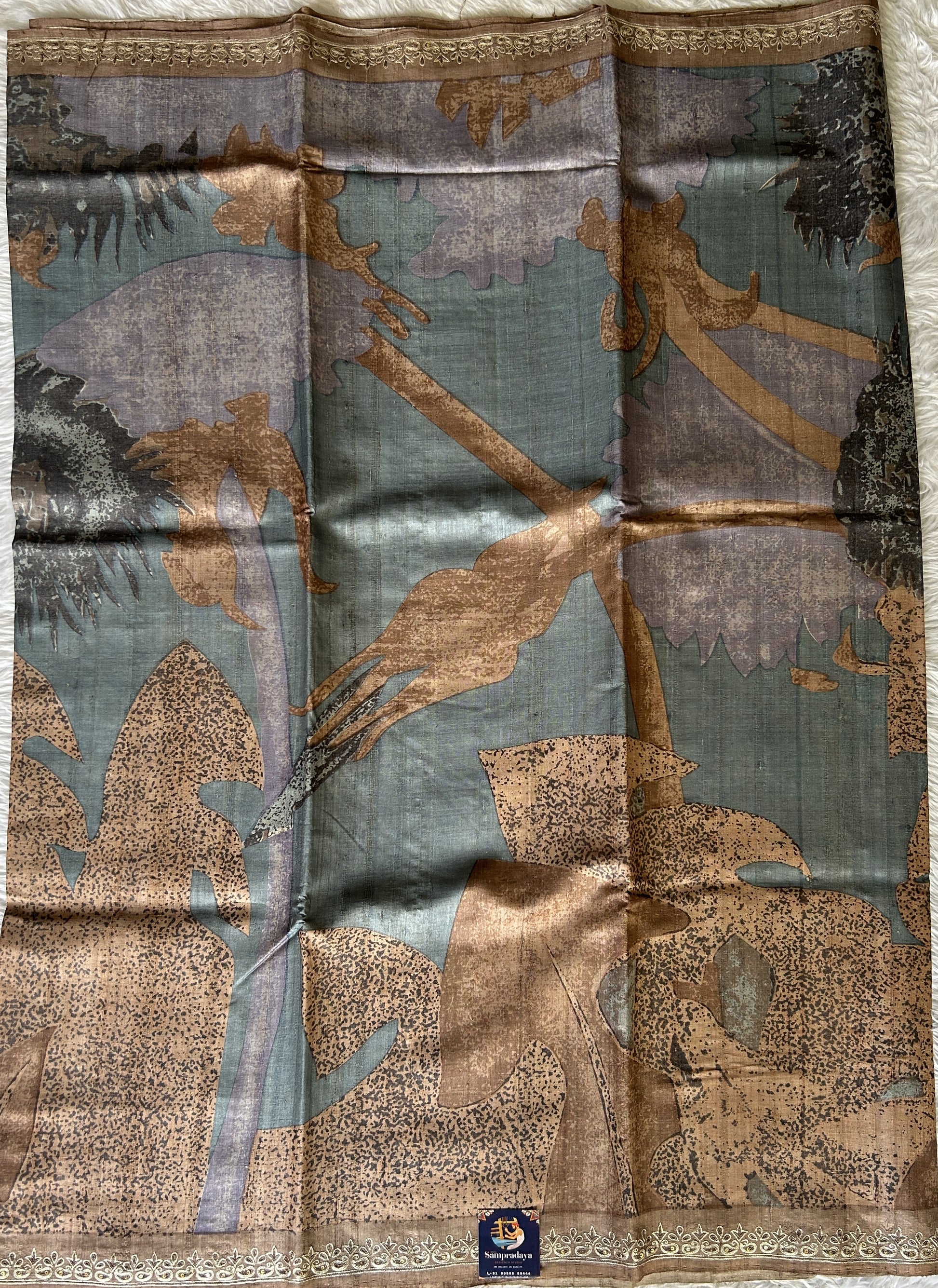 Semi Tussar Saree Sea Blue Color Complemented with a Onion Pink Handwoven Border. - Sampradaya Designer Studio