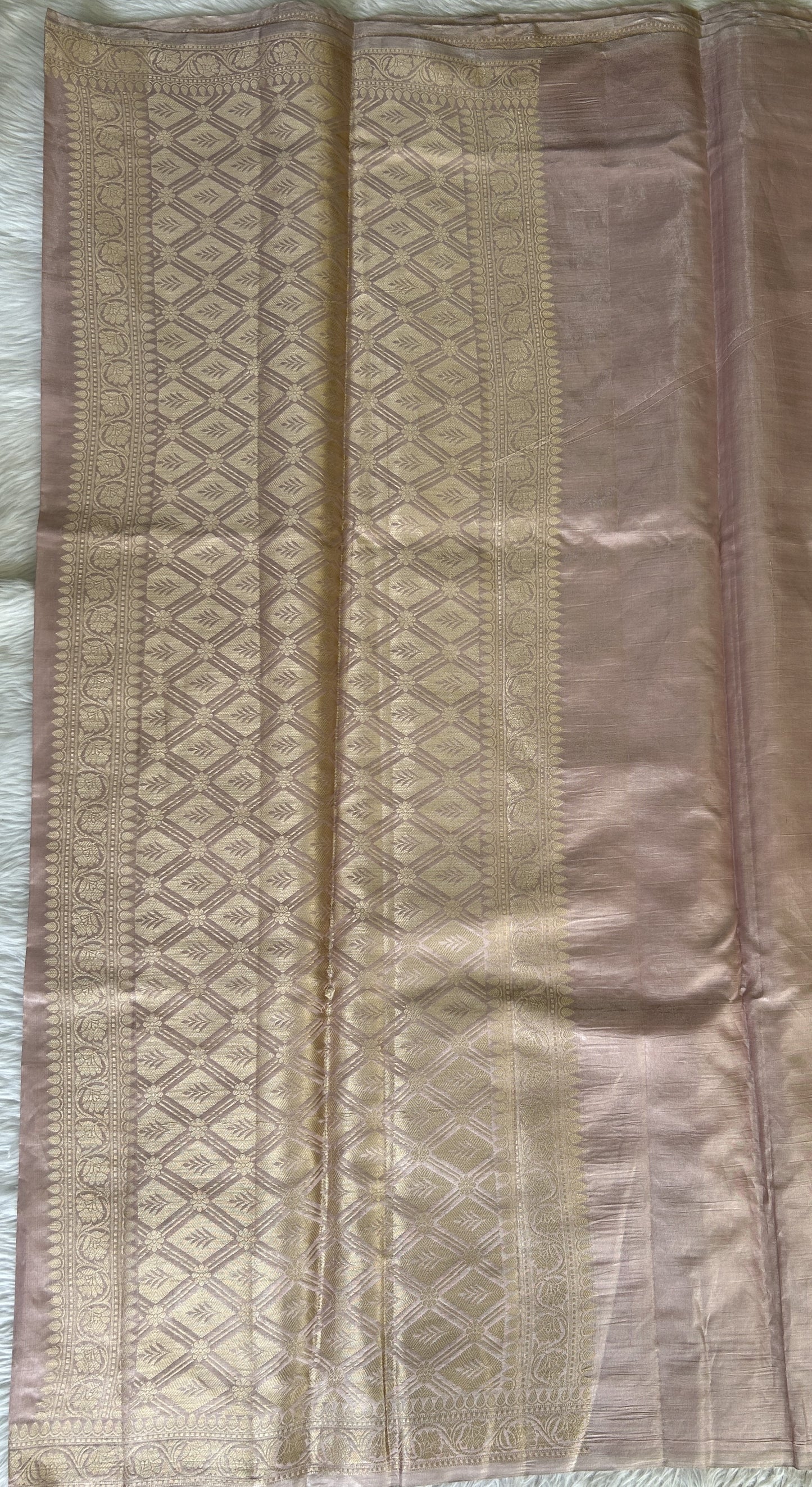 Banarasi Chiniya Silk Saree Light Pink Colored Complemented with a Zari Border. - Sampradaya Designer Studio