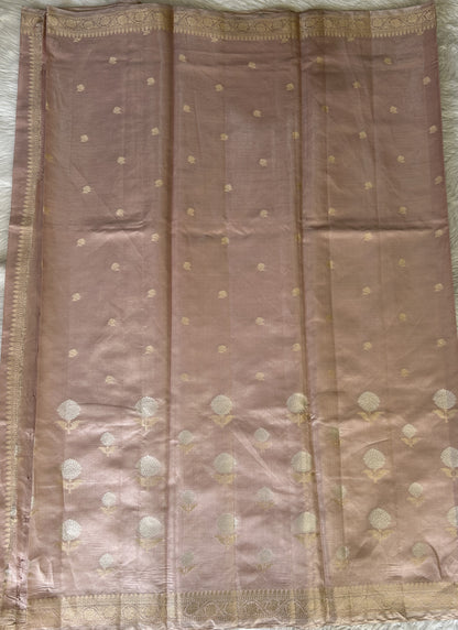 Banarasi Chiniya Silk Saree Light Pink Colored Complemented with a Zari Border. - Sampradaya Designer Studio