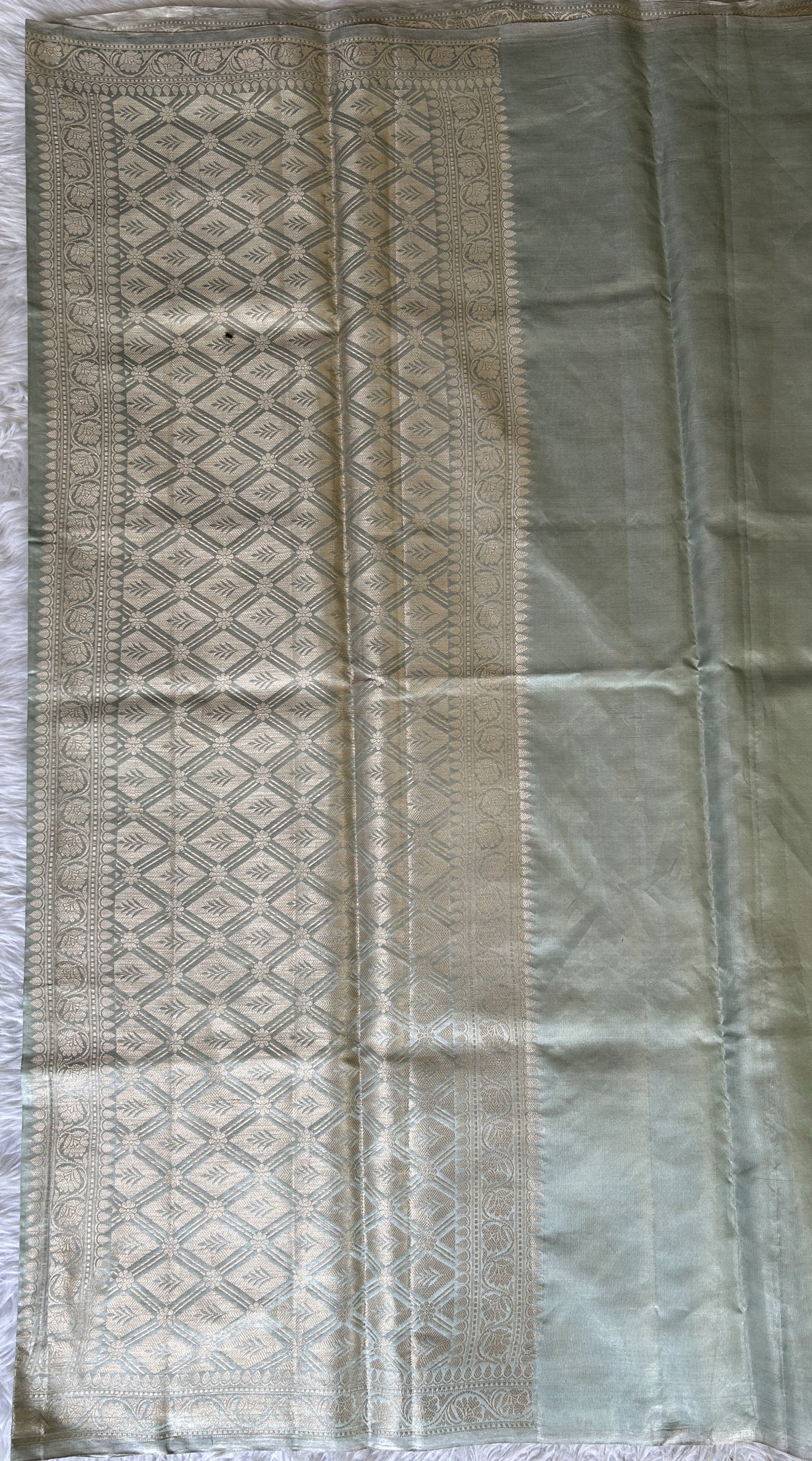 Banarasi Chiniya Silk Saree Sea Green Colored Complemented with a Zari Border. - Sampradaya Designer Studio