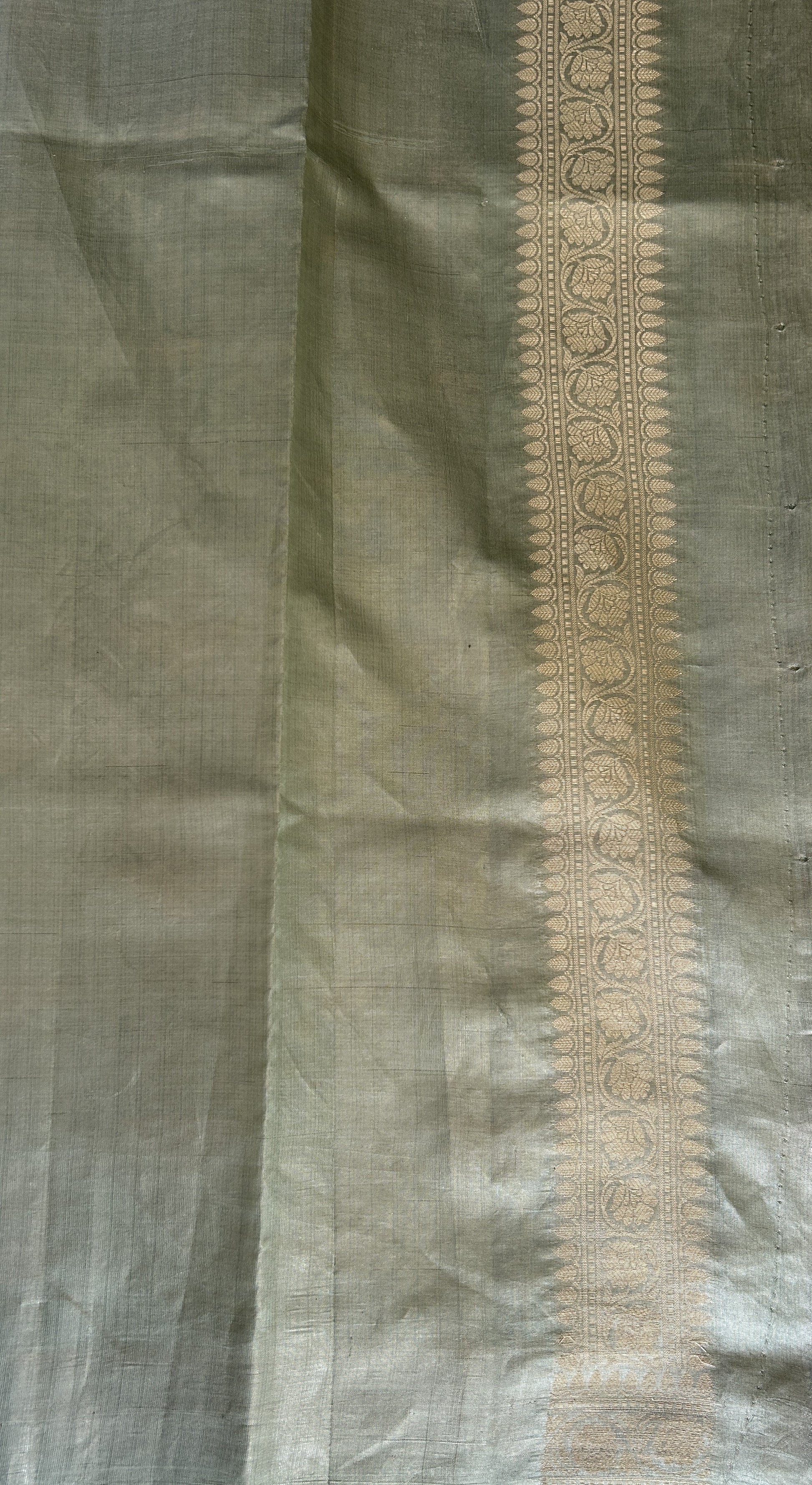 Banarasi Chiniya Silk Saree Sea Green Colored Complemented with a Zari Border. - Sampradaya Designer Studio