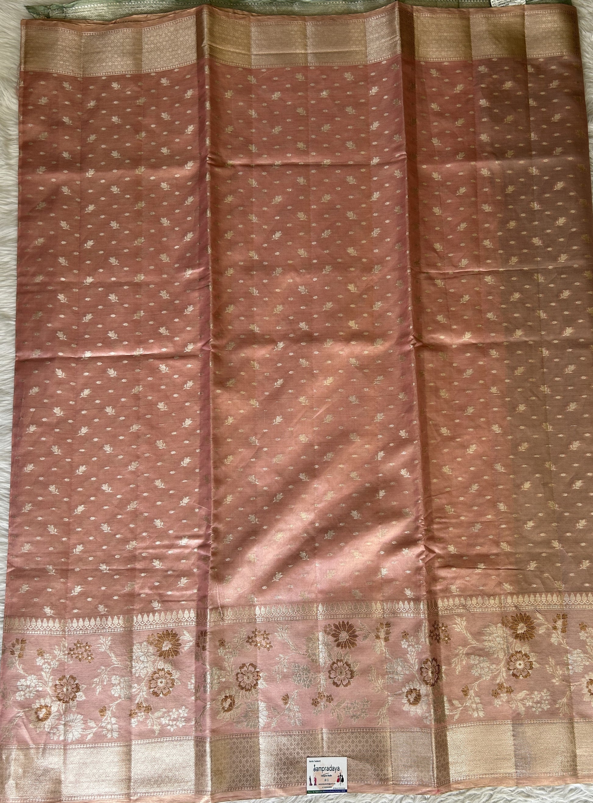 Banarasi Chiniya Silk Saree Pink Colored Complemented with a Zari Border. - Sampradaya Designer Studio