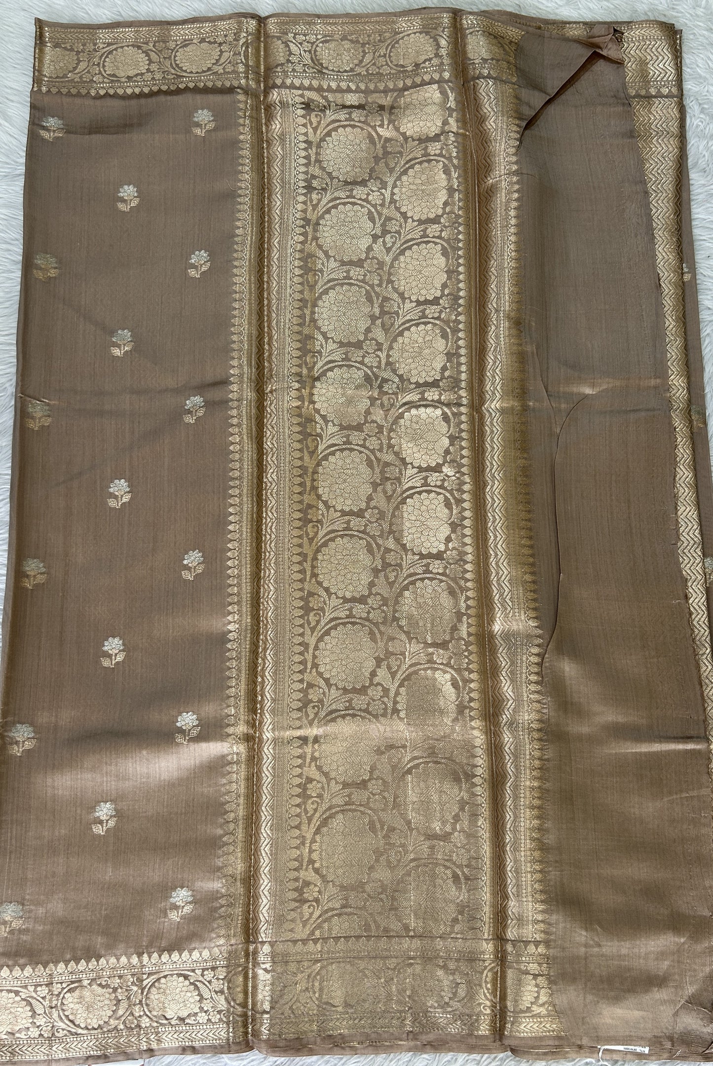 Banarasi Chiniya Silk Saree Beige Colored Complemented with a Zari Border. - Sampradaya Designer Studio