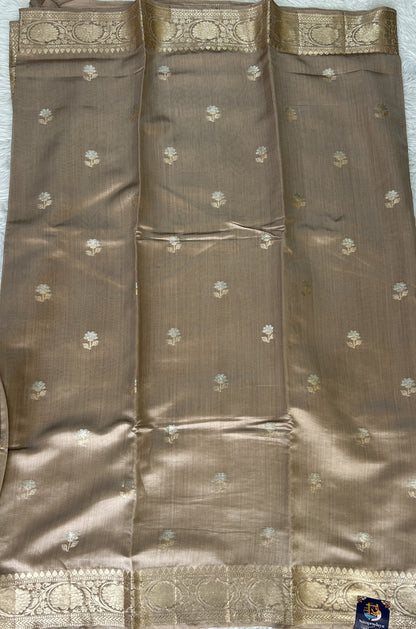 Banarasi Chiniya Silk Saree Beige Colored Complemented with a Zari Border. - Sampradaya Designer Studio