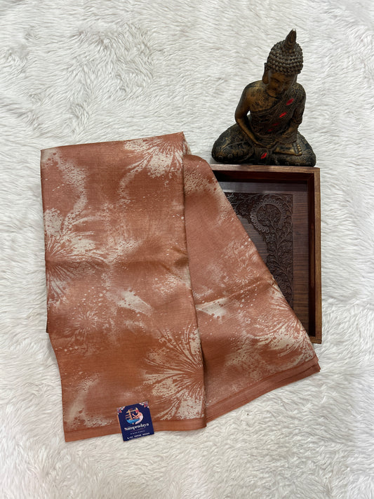 Banarasi Crepe silk Saree Rust colored complemented with a borderless. - Sampradaya Designer Studio