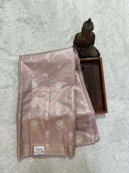 Banarasi Chiniya Silk Saree Light Pink Colored Complemented with a Zari Border. - Sampradaya Designer Studio