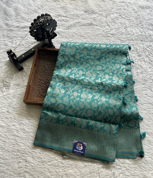 Semi Raw Silk Allover Saree Sapphire Colored Complemented with a Zari Border.