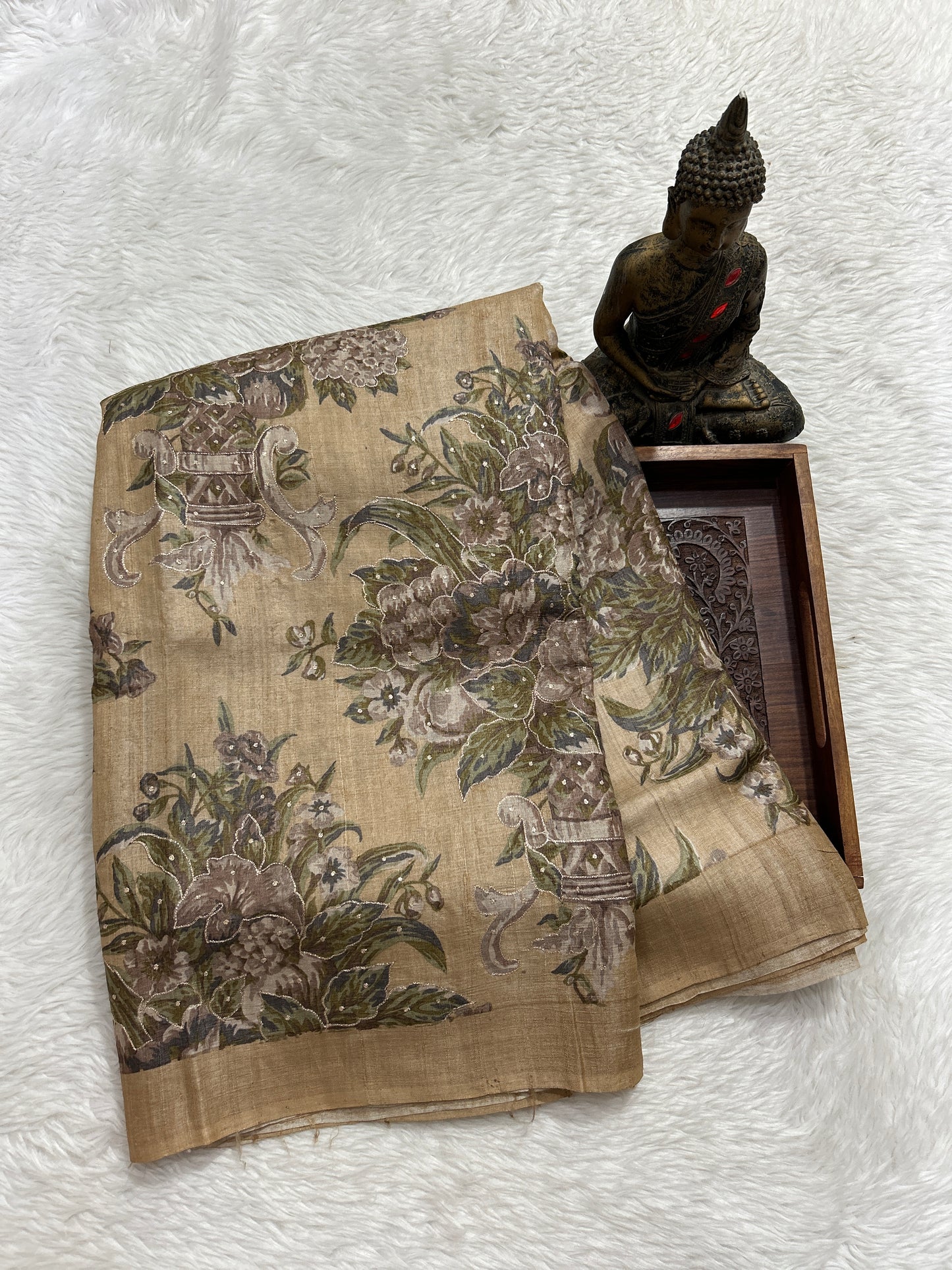 Semi Tussar Saree Beige Color Complemented with a Plain Border. - Sampradaya Designer Studio