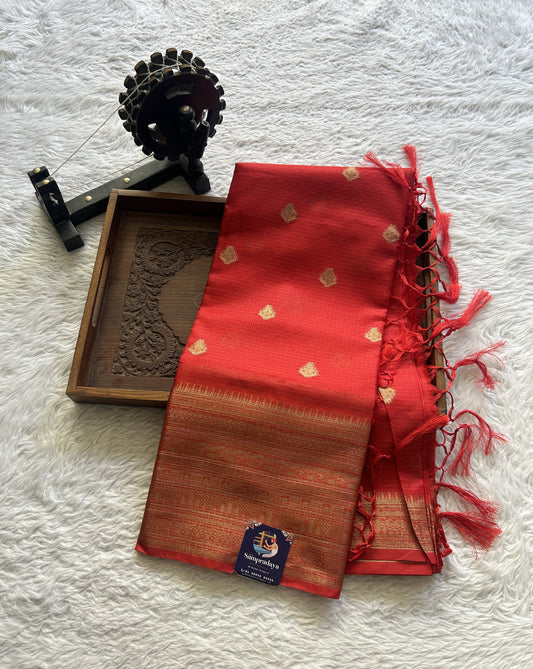 Silk kota Saree Red colored Complemented with a Zari Border.