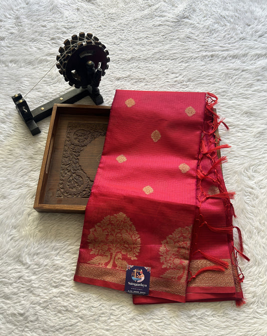 Silk kota Saree Deep Pink colored Complemented with a Zari Border.