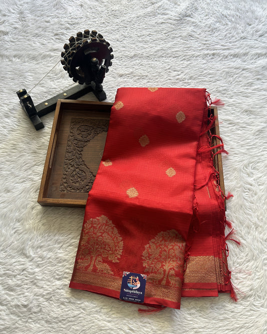 Silk kota Saree Deep Red colored Complemented with a Zari Border.