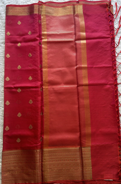 Silk kota Saree Hot Pink colored Complemented with a Zari Border.