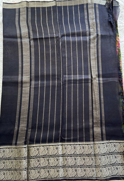 Mangalagiri Pattu Shibori Saree Multi colored complemented with a Dark Navy Blue Color Zari Border - Sampradaya Designer Studio