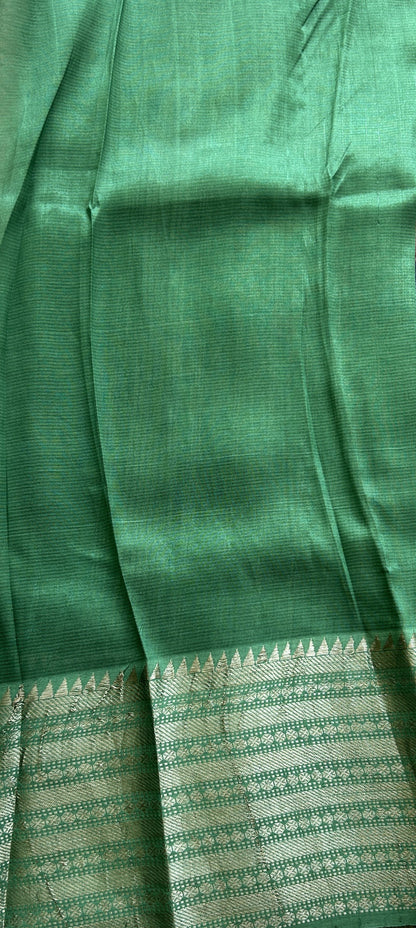 Mangalagiri Pattu Shibori Saree Multi colored complemented with a Green Color Zari Border - Sampradaya Designer Studio