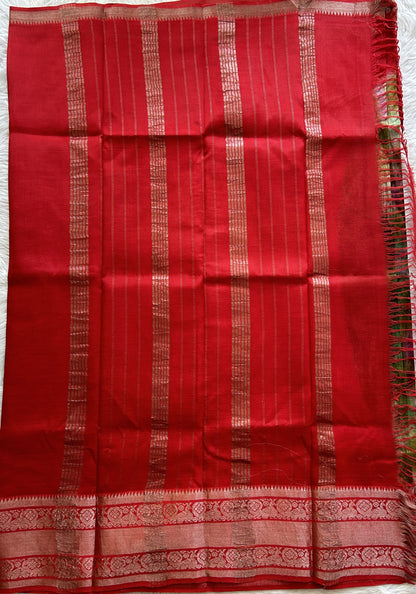 Mangalagiri Pattu Shibori Saree Multi colored complemented with a Red Color Zari Border - Sampradaya Designer Studio