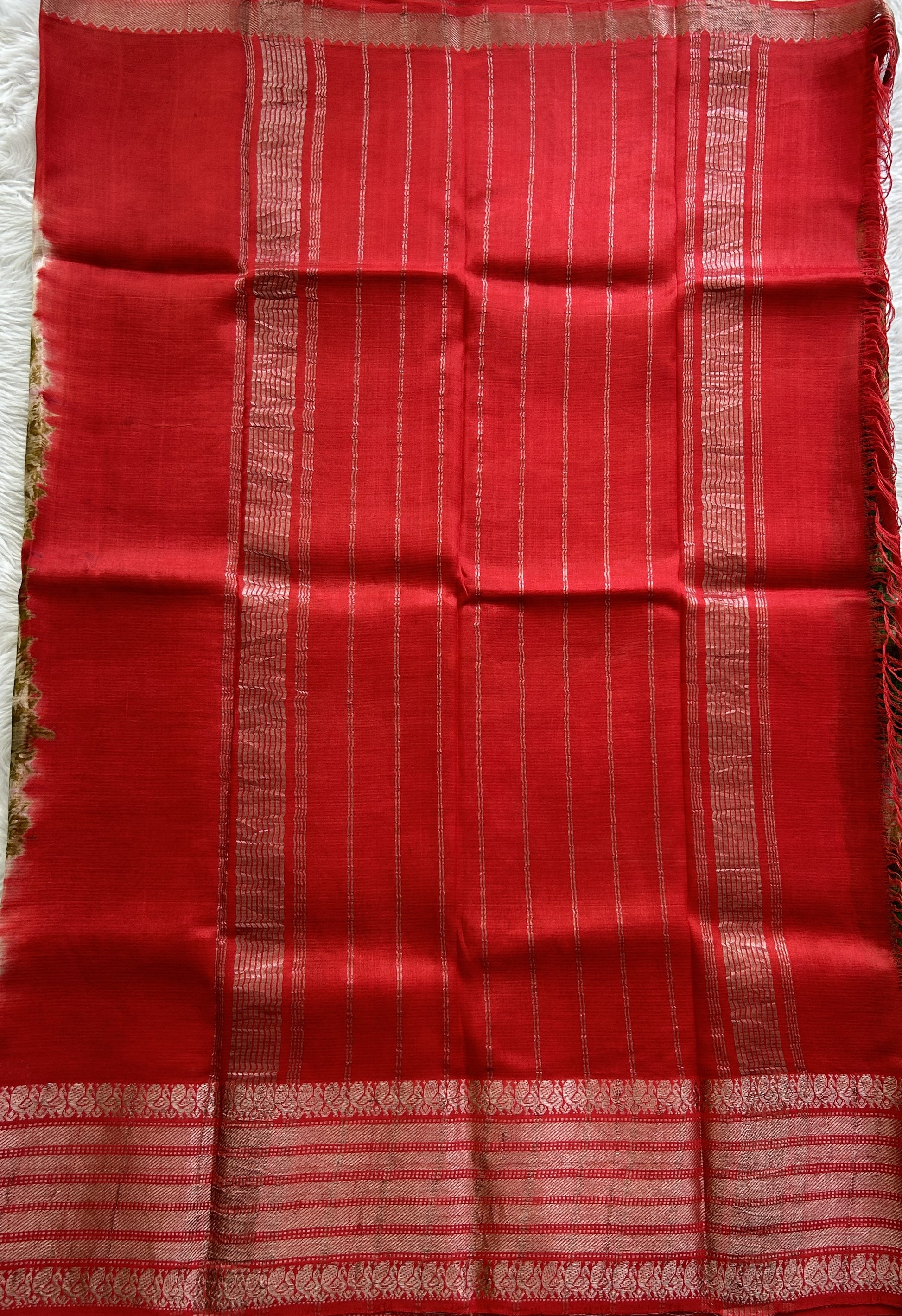 Mangalagiri Pattu Shibori Saree Multi colored complemented with a Red Color Zari Border - Sampradaya Designer Studio