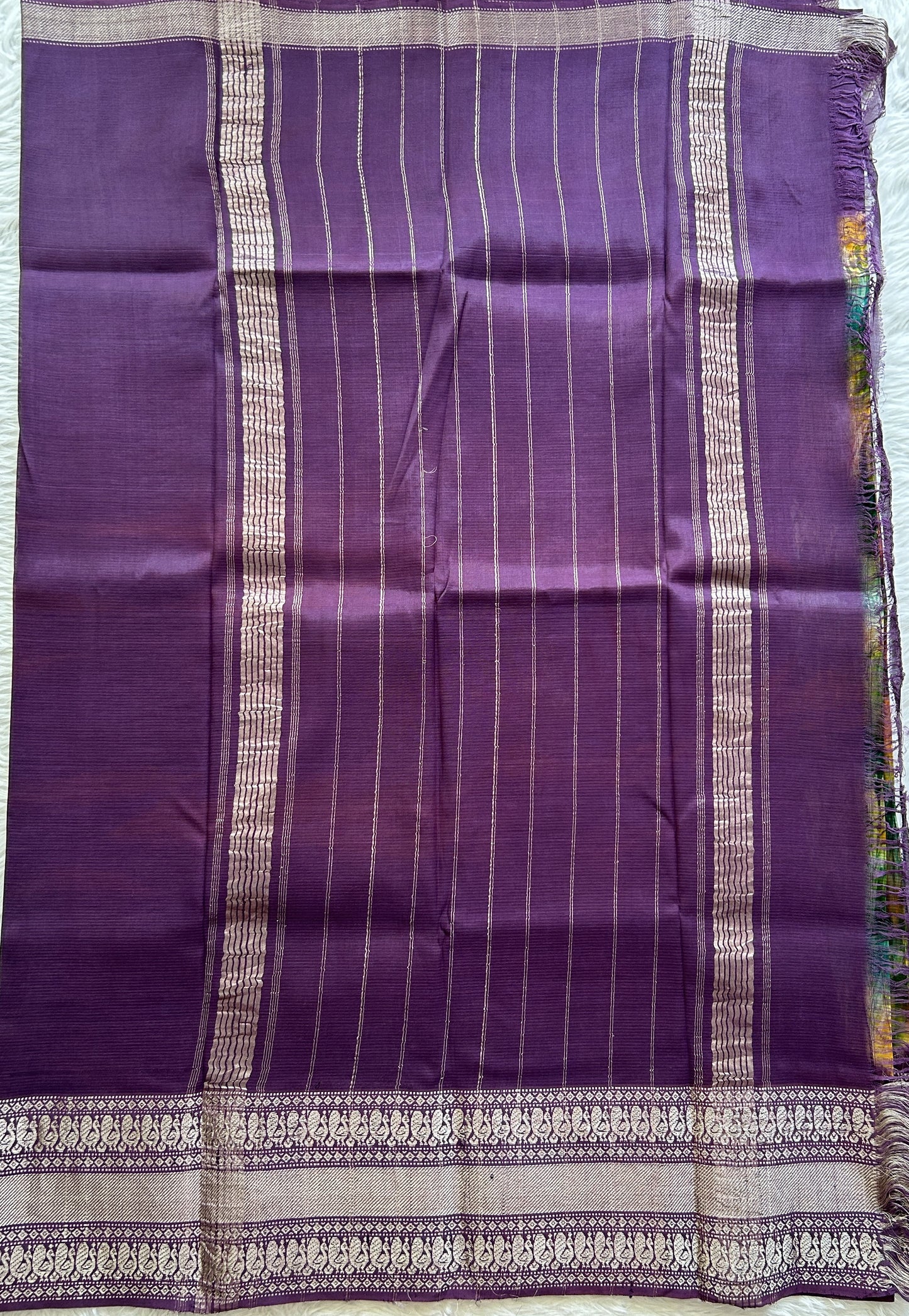 Mangalagiri Pattu Shibori Saree Multi colored complemented with a Purple Color Zari Border - Sampradaya Designer Studio